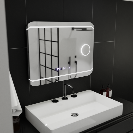Obdélníkový LED zrcadlo 80x60cm Stile Motiongllow Marcello Dirusing System & Teplometer kosmetiky Dimable