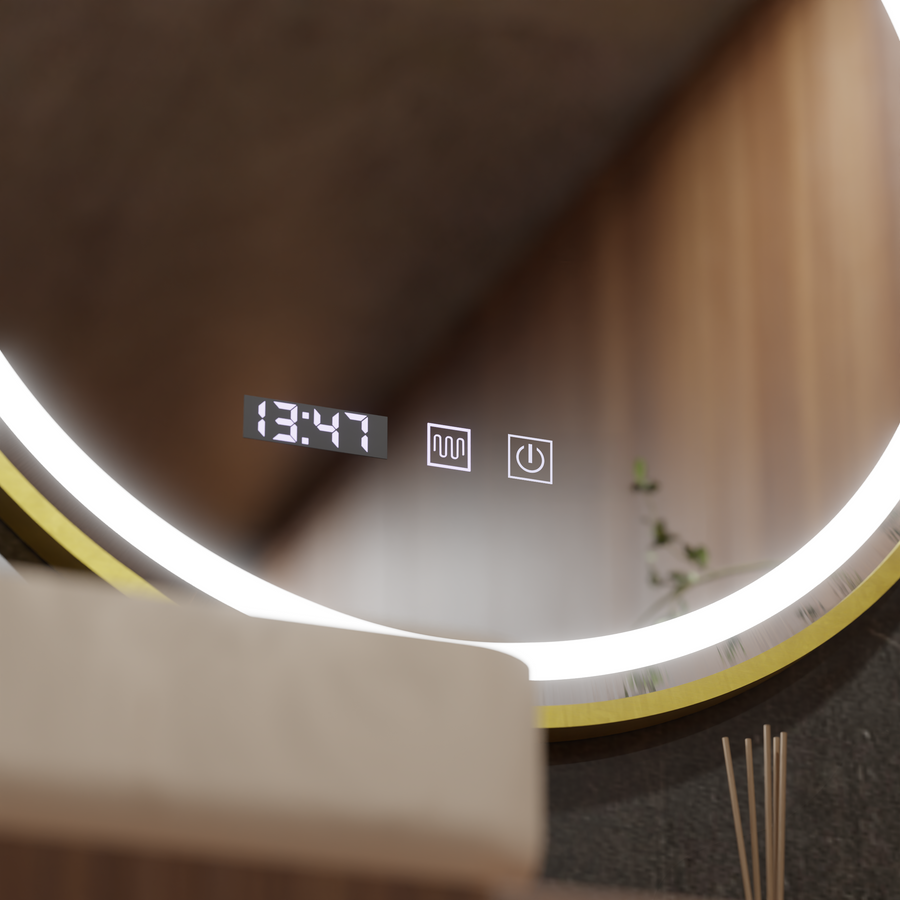 LED Touch Heinrich Mirror Defrition System, hodiny a teplota 60 cm zlaté štětce