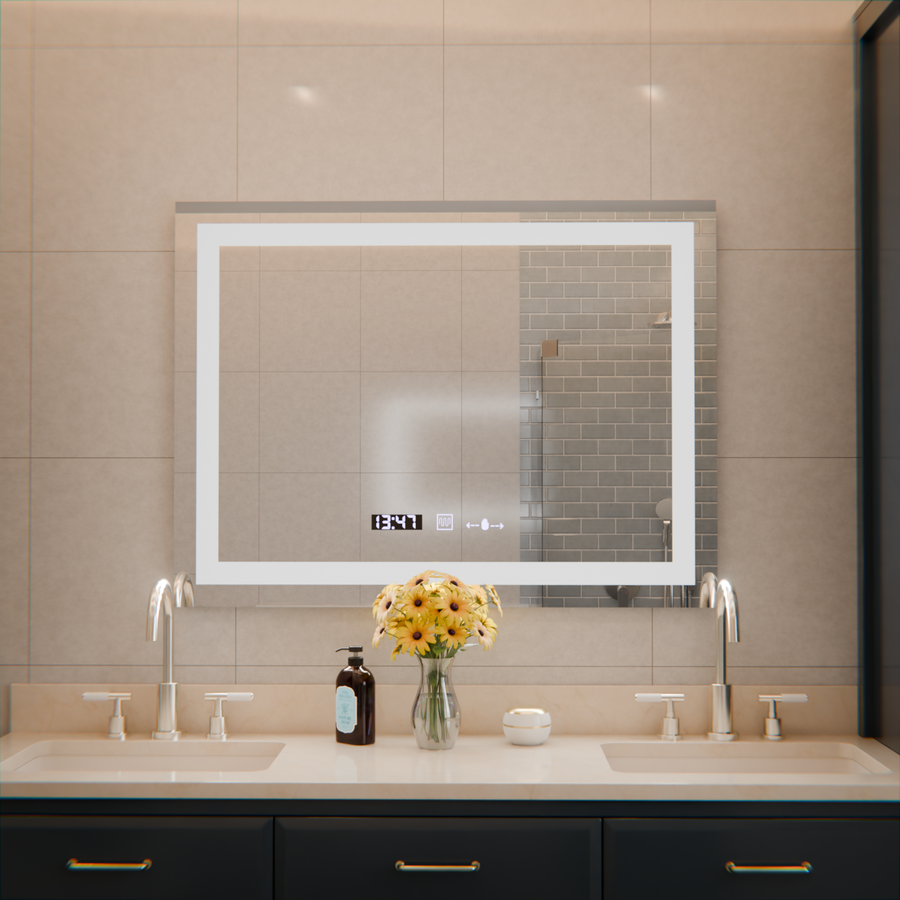 Obdélníkový LED zrcadlo 80x60cm Verite Motionglow Marcellow Dimable Hodin Deframenting System