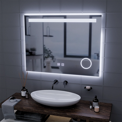 Obdélníkové LED zrcadlo, 80x60cm, Piano Touch, Demist System, Stmívatelné, Studené světlo 6000K