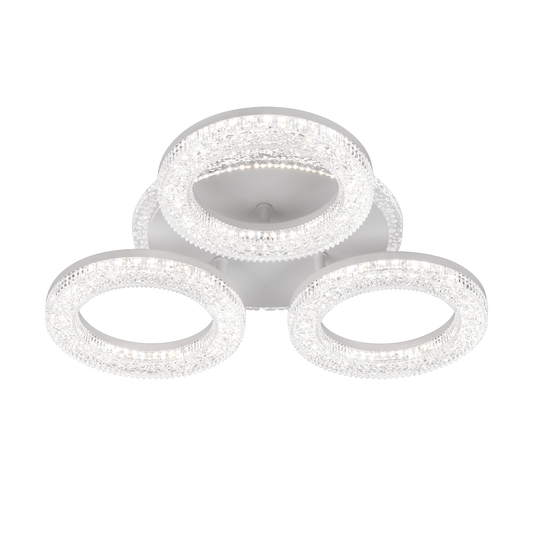 Singrid LED lustr s dálkovým ovládáním, 50W, 3000K/4000K/6000K, stmívatelný, bílý, krystaly, 3 kruhy