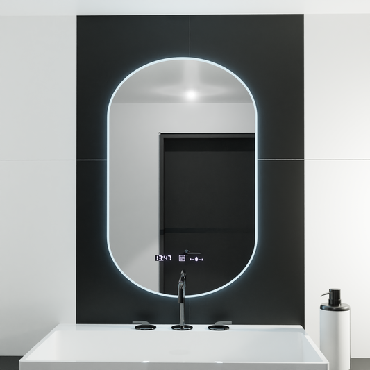 Oválné LED zrcadlo, 50x100cm, Lucia Sensor Marcello, Demister System, Hodiny & Teploměr, Stmívatelné