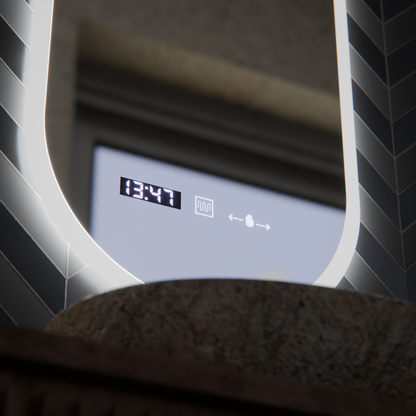 Oválné LED zrcadlo, 50x100cm, Lucia Sensor Marcello, Demister System, Hodiny & Teploměr, Stmívatelné