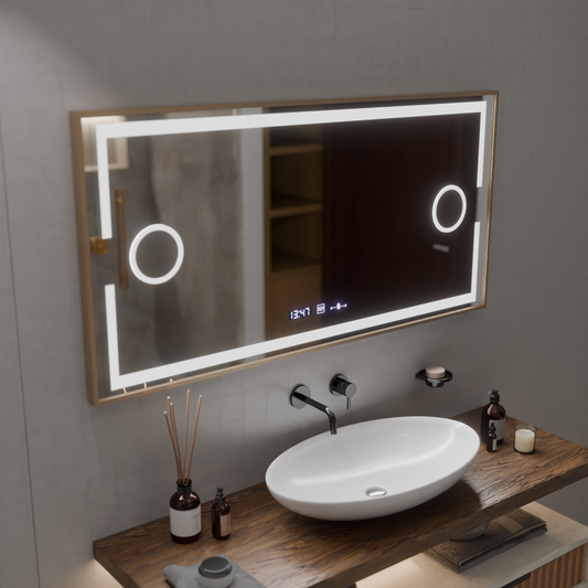 Senzor Sensor Sensor LED Sensor Sofia s rozmrazovací funkcí 110x65 cm teplé/studené/neutrální dimable světlo, ROSE GOLD BRUDHED FRAME, Marcello Funghi Collection