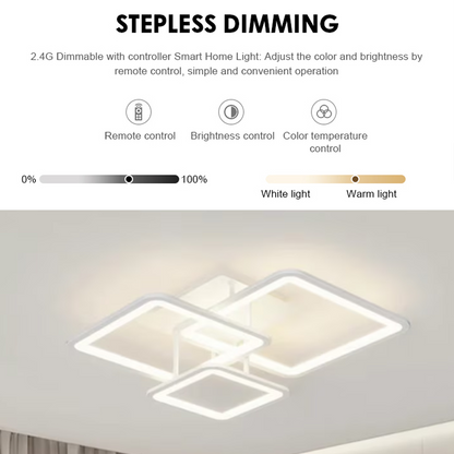 LED lustr s dálkovým ovládáním ZOE, 64W, 3 čtverce, studené/teplé/neutrální světlo, stmívatelné, bílá