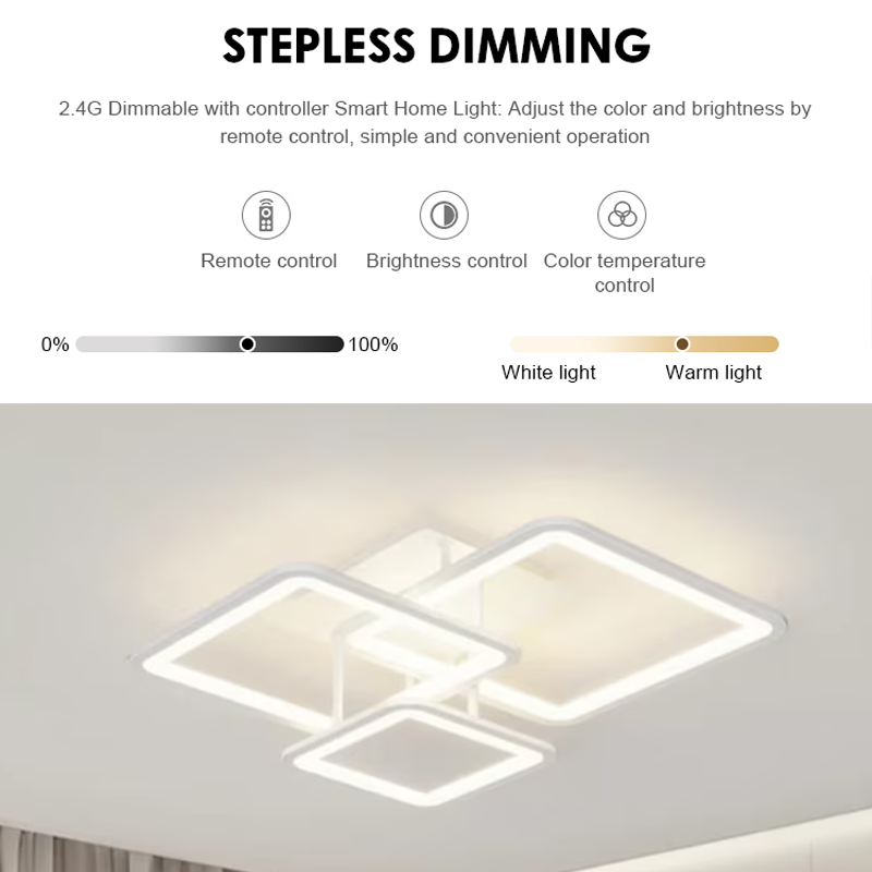 LED lustr s dálkovým ovládáním ZOE, 64W, 3 čtverce, studené/teplé/neutrální světlo, stmívatelné, bílá