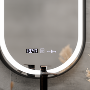 LED zrcadlo Helmut Senzor odmlžování, hodiny a teplota 50x90 cm černý rám broušený Marcello Funghi