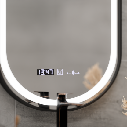 LED zrcadlo Helmut Senzor odmlžování, hodiny a teplota 50x90 cm černý rám broušený Marcello Funghi
