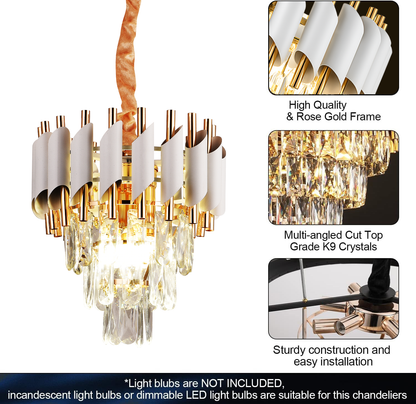 Křišťálový lustr VERSAILLES Petito 3xE14, Průměr 30cm, Lesklá zlato-bílá, Nastavitelná výška, Kov a Křišťál