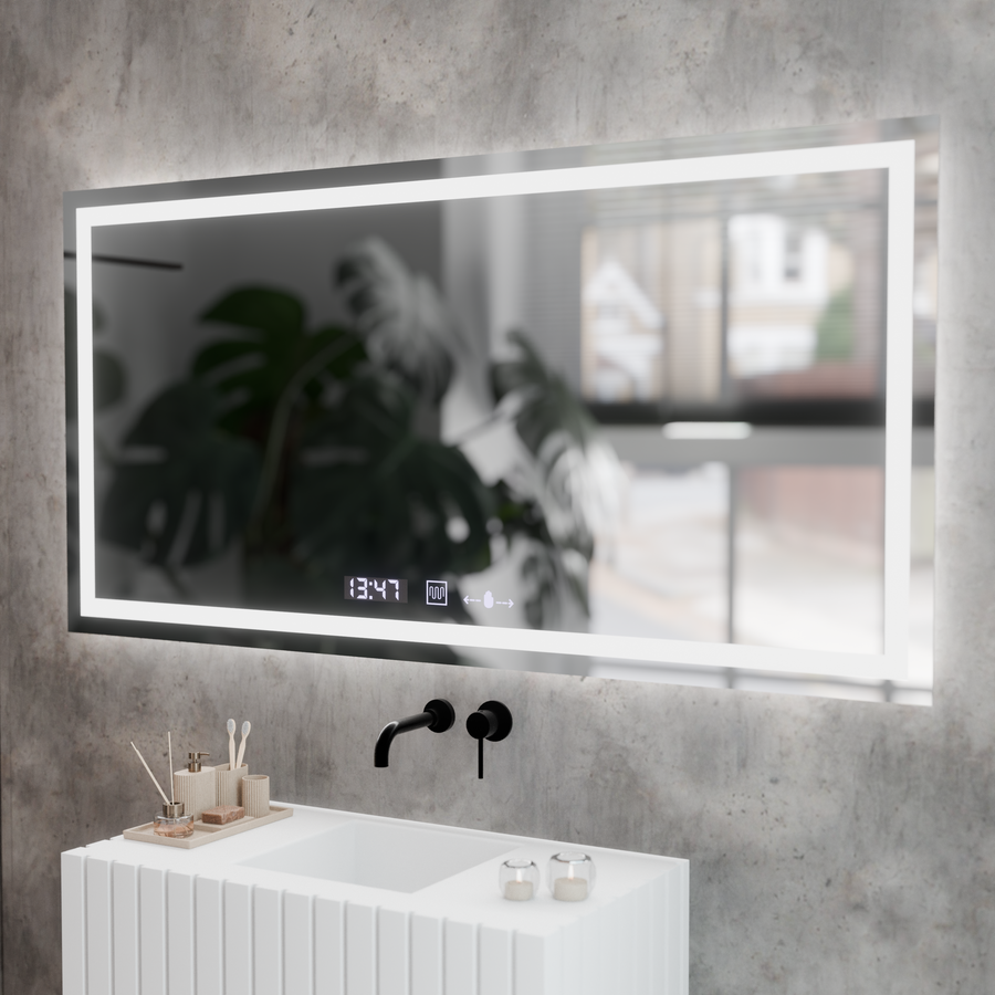 Obdélníkový LED zrcadlo 120x60cm Veriit Motionglow Marcellow Dimable Clock Defrosting System