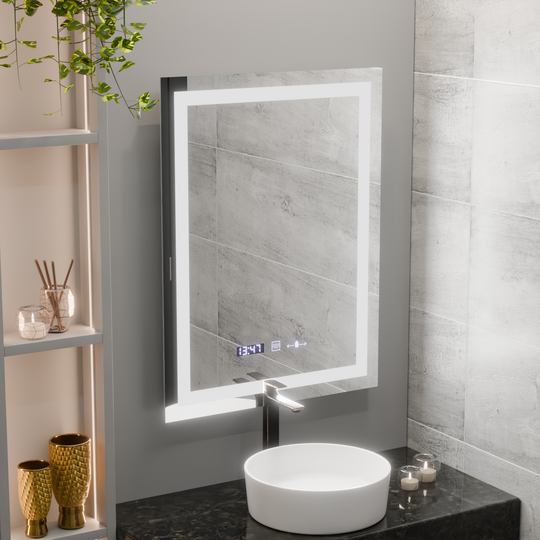 Obdélníkové LED zrcadlo, 75x90cm, Verite MotionGlow Marcello, Demister System, Hodiny a teploměr, Stmívatelná zrcátka Marcello Výchozí název Alessandro Design