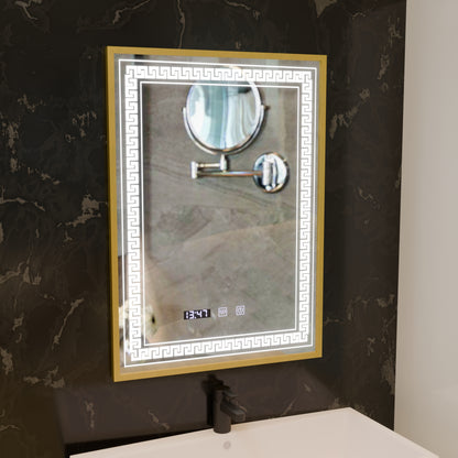 Mirror LED Touch Bruno zástupce oddělení, hodiny a teplota 60x80 cm stříbrný kartáčovaný rám