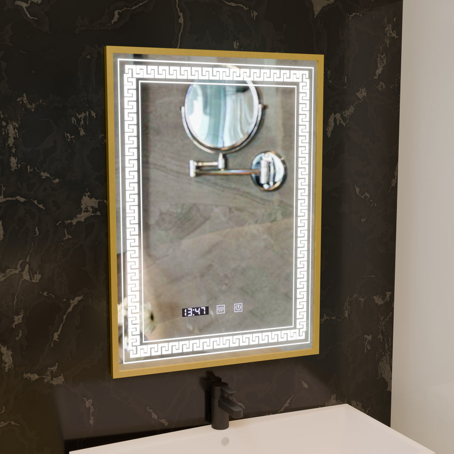 Mirror LED Touch Bruno zástupce oddělení, hodiny a teplota 60x80 cm stříbrný kartáčovaný rám