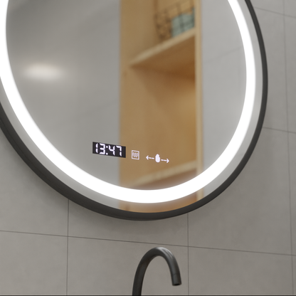 Mirror LED kolem 70 cm Celesti Majesti Noir Motionglow Marcello Clock Defrition System & Dimable teploměr