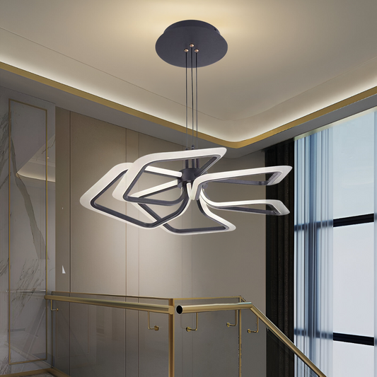 Závěsný LED lustr s dálkovým ovládáním 104W, 5 čtverců, studené/teplé/neutrální světlo, stmívatelný, černý