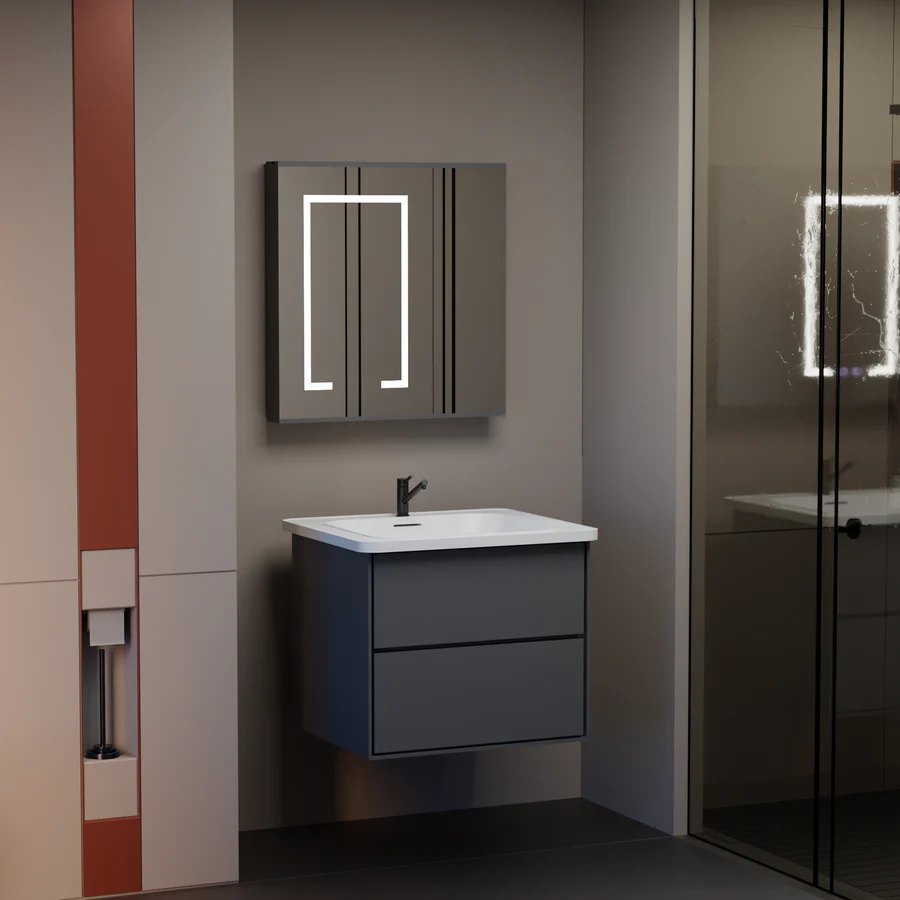 Sada koupelnového nábytku SANTORINI, 60x50cm, 2 kusy, šedá a bílá