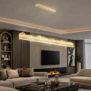 Závěsný LED lustr s dálkovým ovládáním MARISTELLA 90W, Studené/Teplé/Neutrální světlo 3000K/4000K/6000K, Stmívatelné, Nastavitelná výška, Zlato, Kov a Křišťál