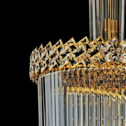 Křišťálový lustr CC800/700X2100GD, 33xE14, Průměr 70cm, Výška 210cm, Lesklý zlatý, Nastavitelná výška, Elegantní design