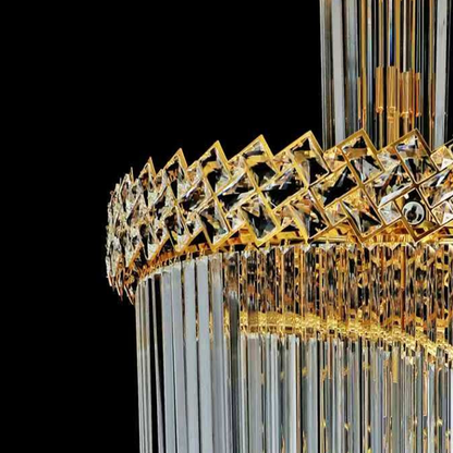 Křišťálový lustr CC800/700X2100GD, 33xE14, Průměr 70cm, Výška 210cm, Lesklý zlatý, Nastavitelná výška, Elegantní design