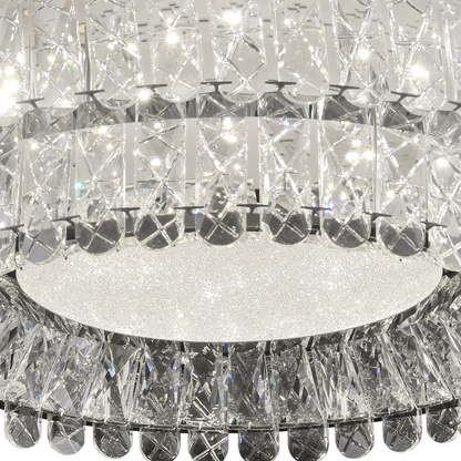 LED lustr LLC130/1CH, Křišťál a kov, 31W, 1 kruh, Stmívatelný, Nastavitelná výška, Studené/Teplé/Neutrální světlo, Luxusní osvětlení