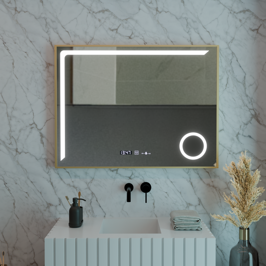 LED zrcadlové senzor pohybu Francesca 80x60 cm Studené světlo/studená/neutra Dimable System Debrosting Clock Marcello Funghhi Collection