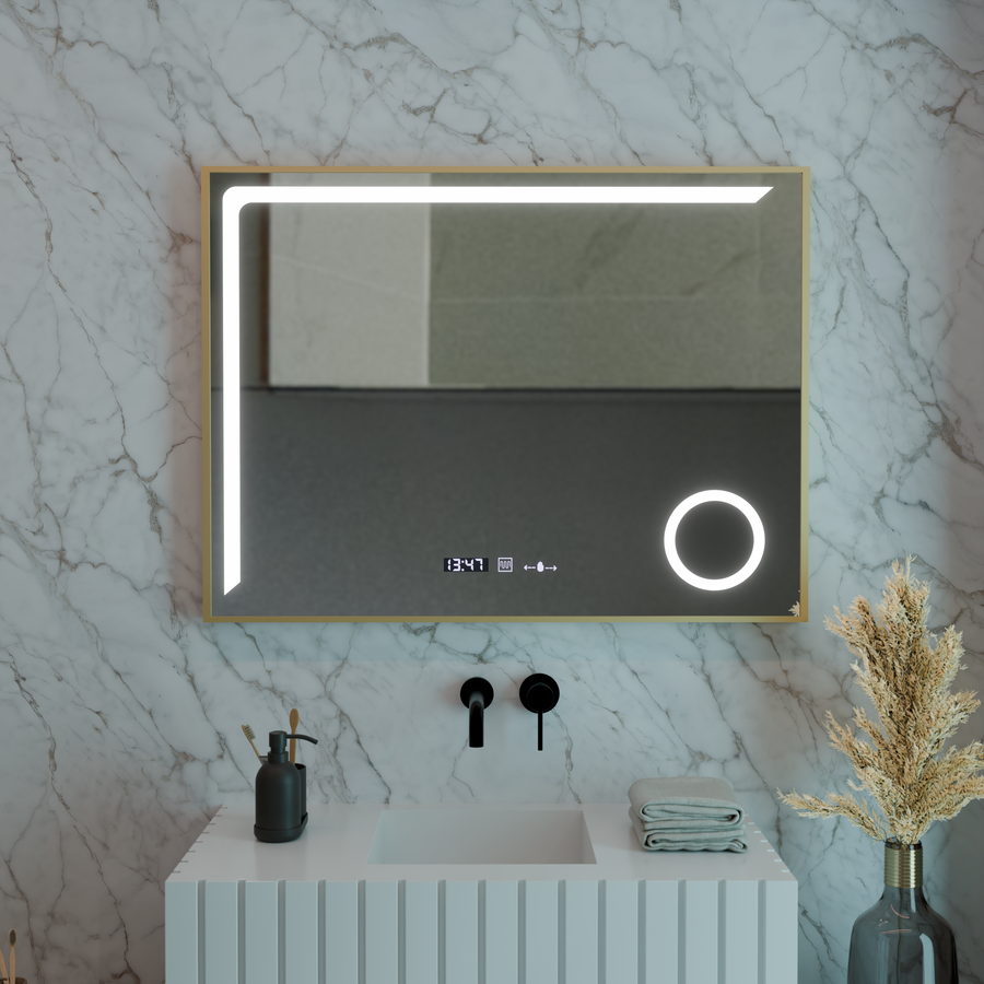 LED zrcadlové senzor pohybu Francesca 80x60 cm Studené světlo/studená/neutra Dimable System Debrosting Clock Marcello Funghhi Collection