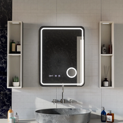 Ulrich LED Touch Mirror Odmlžovací systém, hodiny a teplota Kosmetická lupa s kartáčovaným černým rámem 75x90 cm