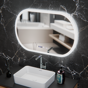 Oválné LED zrcadlo, 80x50cm, Altera Marcello MotionGlow Sensor, Demister System, Hodiny & Teploměr, Stmívatelné