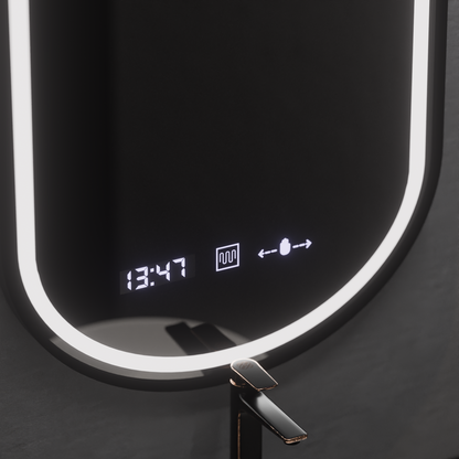 Oválné LED zrcadlo, 50x90cm, Alessia MotionGlow Marcello, Demister System, Hodiny & Teploměr, Stmívatelné