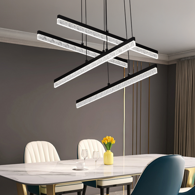 Závěsný akrylový LED lustr LT181/4BK, 54W, světlo 3000/4000/6000K, černý, nastavitelná výška