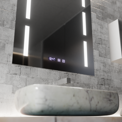 Zrcadlo LED Touch Erich S86/60X80 Systém odmlžování, hodiny a teplota 60x80 cm