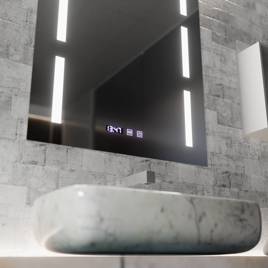 Zrcadlo LED Touch Erich S86/60X80 Systém odmlžování, hodiny a teplota 60x80 cm