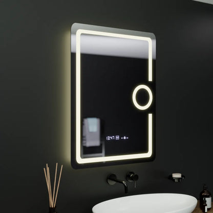 Zrcadlo LED obdélníkový 60x80cm Eclat Motionglow Marcello Dezofring System teploměr a hodinový kosmetika dimable