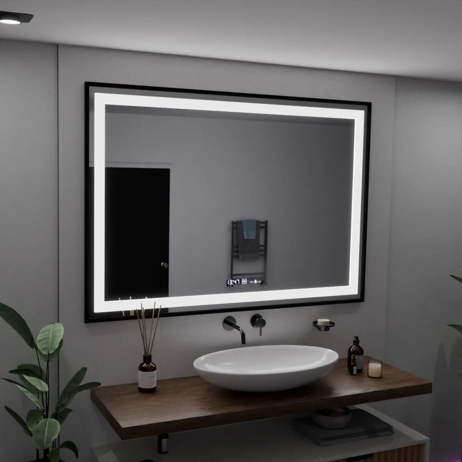 Zrcadlo LED obdélníkový 100x65cm Verite Majeste Noir Motion Glow Marcello Clock Defrost & Dimable teploměr