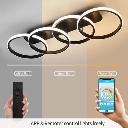 LED LED LED LED ELIO, 24W, 4 Kruhy, studené/horké/neutrální světlo, černá černá