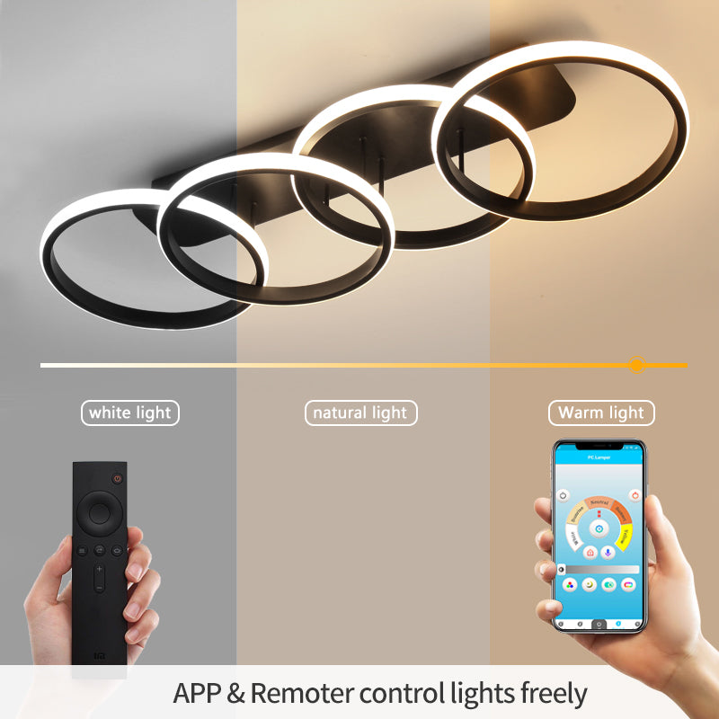 LED LED LED LED ELIO, 24W, 4 Kruhy, studené/horké/neutrální světlo, černá černá
