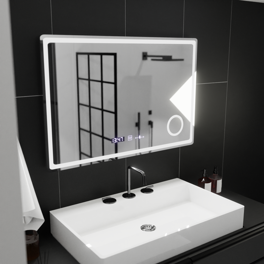 Zrcadlo LED obdélníkový 90x60cm Bellezza riflesso puro Motionglow Marcello Desical Clock Defrock System
