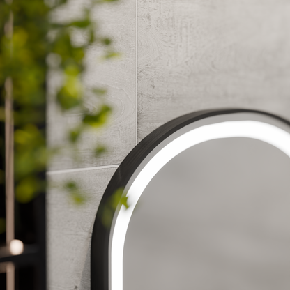 LED zrcadlo Helmut Senzor odmlžování, hodiny a teplota 50x90 cm černý rám broušený Marcello Funghi