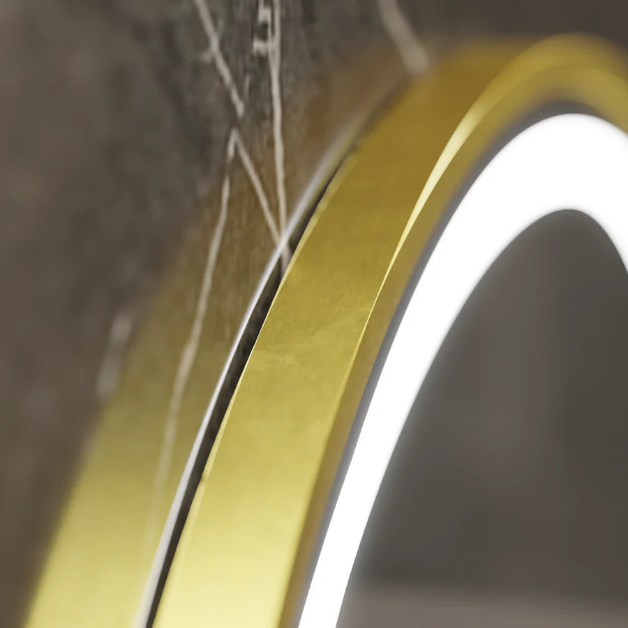 Mirror LED ROUND 60 cm Celesti Royale Gold Eleve Motionglow Marcello Dimable Clock Dezoring System