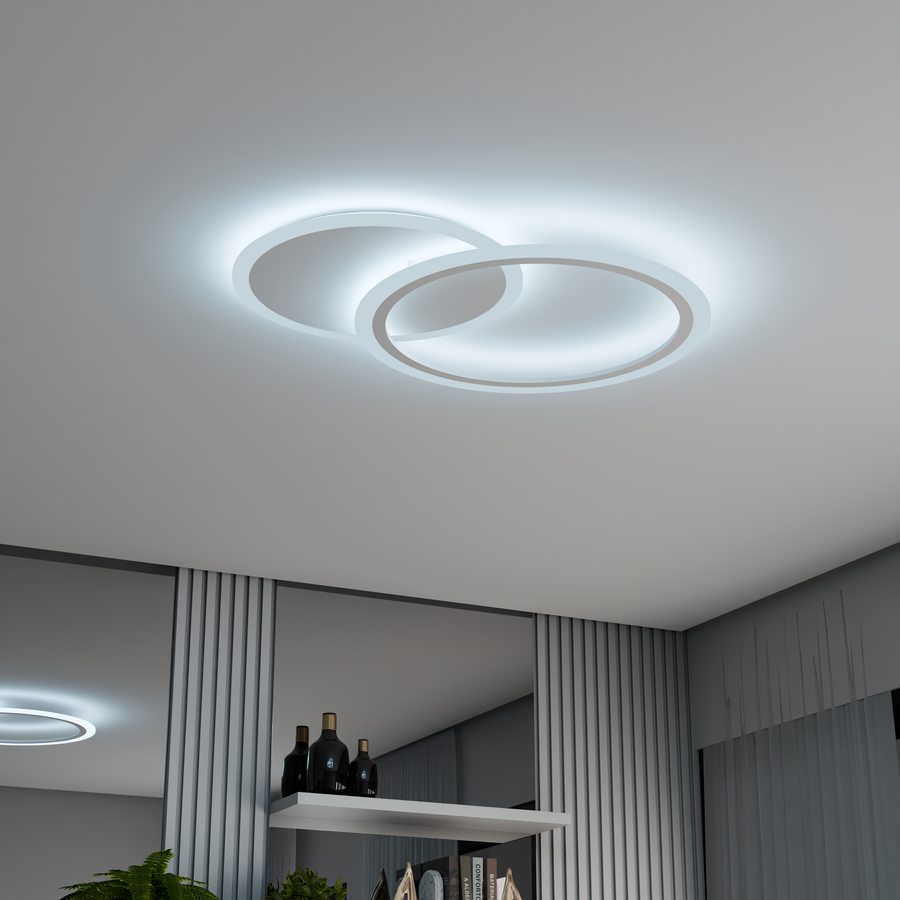 LED CHANDIER s dálkovým ovládáním Lucy, 40W, 2 kruhy, chladné/horké/neutrální světlo, paprsek, bílý