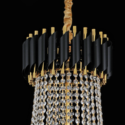 Křišťálový lustr CC900/800X1200, 23xE14, Průměr 80 cm, Výška 120 cm, Lesklá zlatá a černá, Nastavitelná výška, Elegantní design
