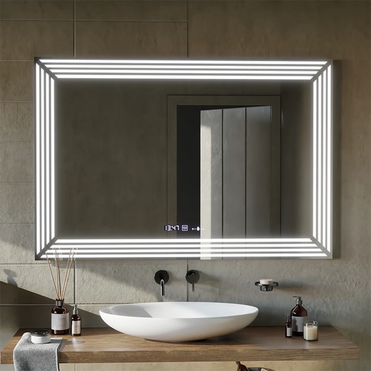 Obdélníkové LED zrcadlo, 120x80cm, Venezia Sensor MotionGlow Marcello, Demister System, Hodiny & Teploměr, Stmívatelné