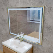 LED Touch Kariri Mirror, 80x60 cm, Funkce rozmrazování, zlaté růže kartáčované rám