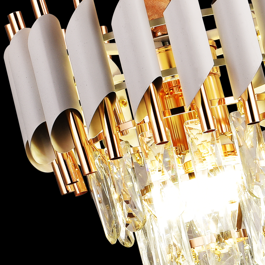 Křišťálový lustr VERSAILLES Petito 3xE14, Průměr 30cm, Lesklá zlato-bílá, Nastavitelná výška, Kov a Křišťál