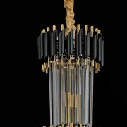 Křišťálový lustr CC900/700X2200, 34xE14, Průměr 70 cm, Výška 220 cm, Lesklá zlatá a černá, Nastavitelná výška, Elegantní design