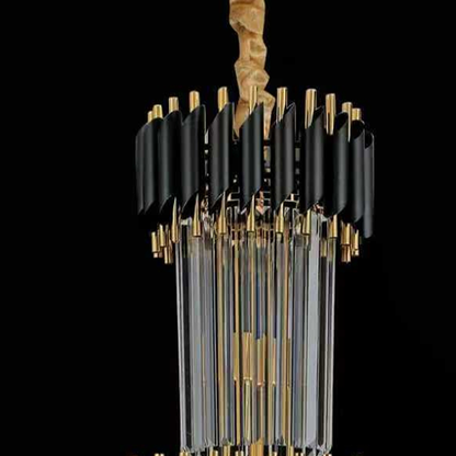 Křišťálový lustr CC900/700X2200, 34xE14, Průměr 70 cm, Výška 220 cm, Lesklá zlatá a černá, Nastavitelná výška, Elegantní design