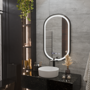 LED zrcadlo Helmut Senzor odmlžování, hodiny a teplota 50x90 cm černý rám broušený Marcello Funghi