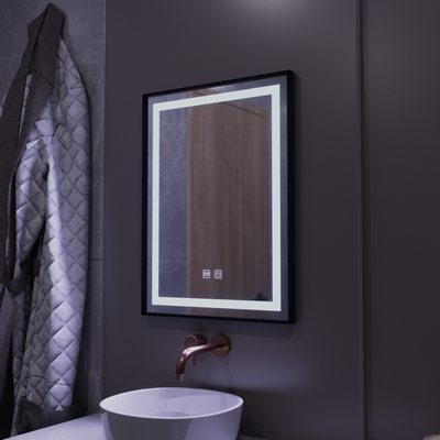 Obdélníkové LED zrcadlo, 60x80cm, EDGE Touch, Demister System, černý rám