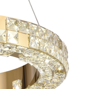 LED lustr s dálkovým ovládáním, LLC135/2GD, křišťál a kov, 55W, 2 kruhy, stmívatelné, výškově nastavitelné, studené/teplé/neutrální světlo 3000K/4000K/6000K, luxusní osvětlení