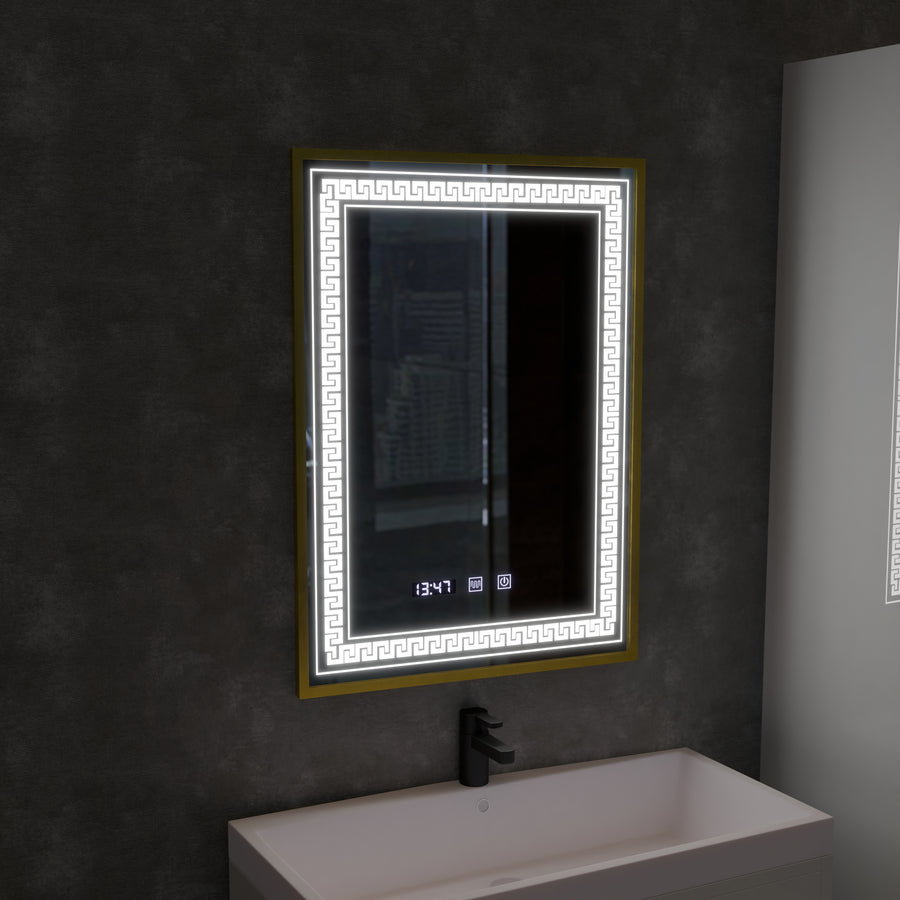 Mirror LED Touch Bruno zástupce oddělení, hodiny a teplota 60x80 cm stříbrný kartáčovaný rám